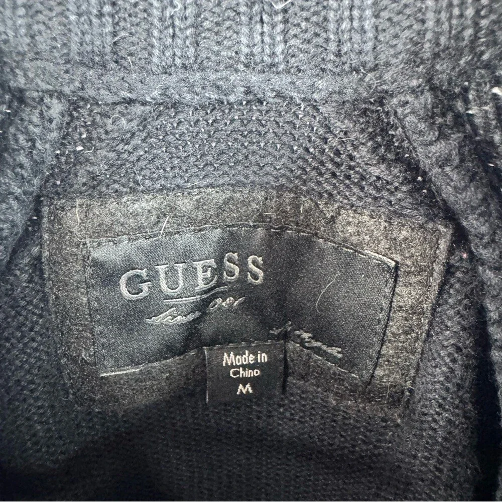 Guess sweater zip up cable knit knitted warm cozy Black Textured Knit Sweater